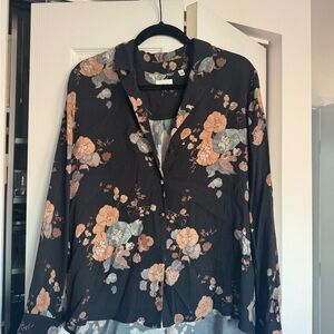 Aritzia Floral Blouse in Black and Peach